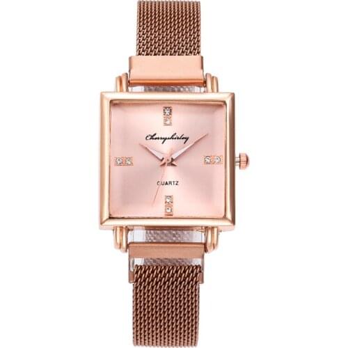 Hot selling fashion Milan net with square shell magnet watch Korean version simple quartz women wrist watch