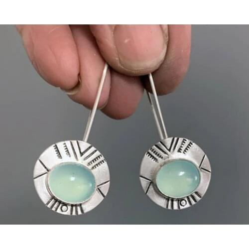 New Fashion Lotus Leaf Mint Green Stone Dangle Earrings Trendy Silver Color Emboss Metal Dew Women Earrings 2020