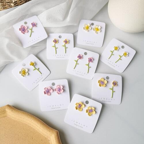 2020 Summer Korean Sweet Flower Drop Dangle Earrings for Women Cute Candy Color Floral Statement Earrings Holiday Jewelry Gift