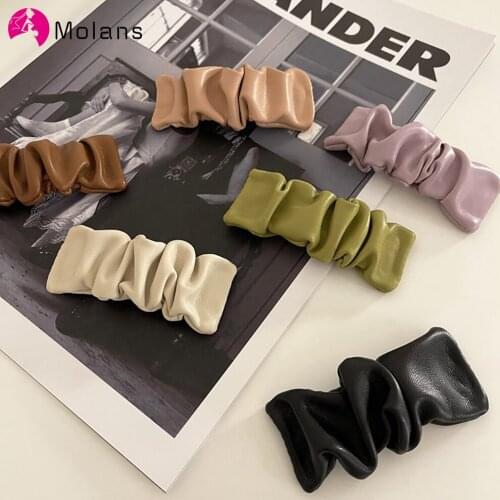 Molans Fashion PU Faux Leather Hair Clips for Women Rhinestone Hairpins Barrettes Female Jewelry Ponytail Clips Hair Accessories