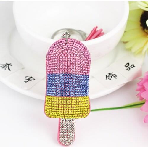 Kids Keychain Girl Rhinestone Cute Ice Cream Key Chain Bag Handbag Purse Charms Funny Pendant for Key Llaveros Mujer Porte Clef