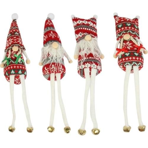 066E Christmas Sitting Gnome Plush Doll with Long Dangling Legs Bell Stuffed Toy Gift