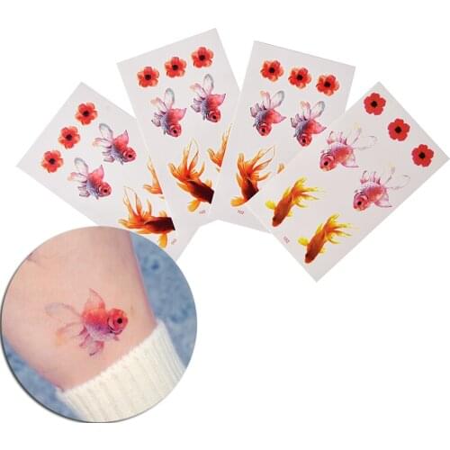 1 Sheet Waterproof Temporary Tattoo 3D Rose Gold Fish Goldfish Flower Girl Tatto Stickers Flash Tatoo Fake Tattoos