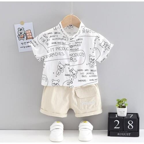 2021 New Summer Baby Girl Clothes Boys Cotton Cartoon Letter T-Shirt+Shorts 2Pcs/Set Infant Children Clothing Kids Tracksuits