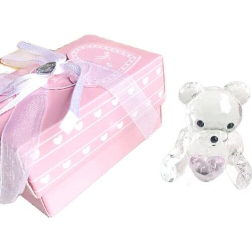 10PCS Choice Crystal Teddy Bear Figurines With Pink Heart Newborn Christening Gift Baby Girl Shower Favors