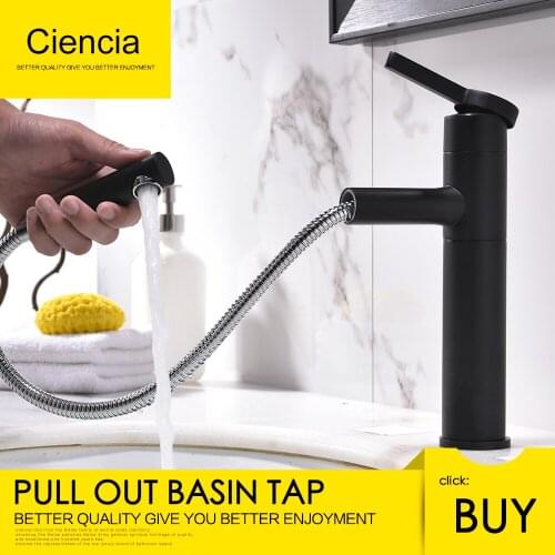 Free Shipping Brass Black Basin Faucet Bathroom Sink Faucet Pull-Out Wash Basin Sink Taps Deck mounted 360 degree rotate mixer