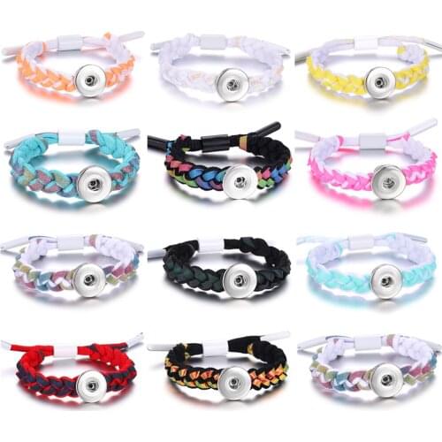 New Snap Button Jewelry Leather 18mm Snap Button Bracelet Handmade Braided Leather Bracelet Punk Armband Snaps Jewelry