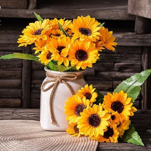 Single Bouquet Sunflower Artificial Silk Flowers Living Room Decoration DIY Flower Arrangement Craft Shooting Prop