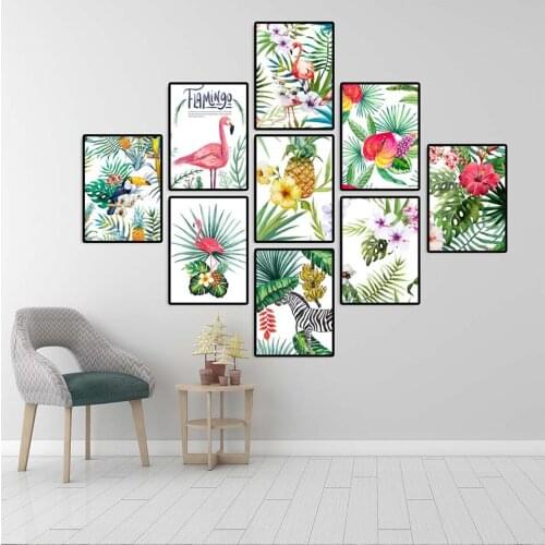 Home Decoration Wall Art Poster and Print Canvas Painting Decorative Pictures For living room Tropical plants Flamingo