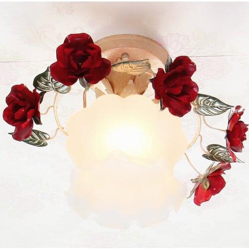 European Anti Painted Red Rose Hallway Ceiling Light Pastoral Corridor Cloakroom Ceiling Lamp Balcony Gallery Ceiling Lights
