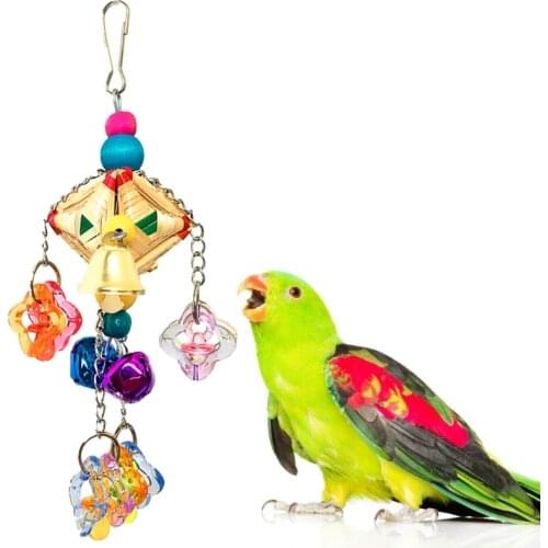 Birds Parrot Chewing Toy Hanging Cage Bite Claws Feet Grinding Straw Toy with Hanging Bell for Parakeet Conure Lovebirds Finch
