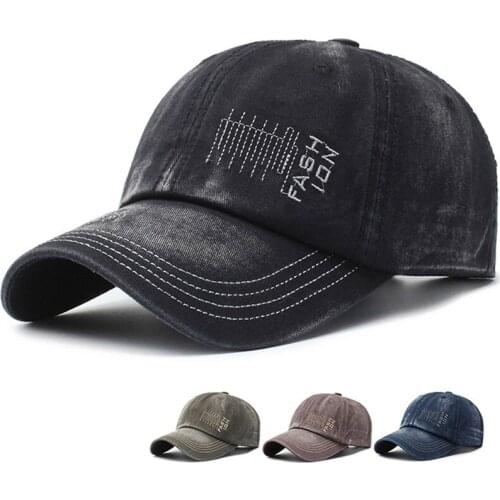 Running Cap Retro Style Letter Embroidered Washed Denim Peaked Hat Headwear Sport hat With Adjustable Back Closure