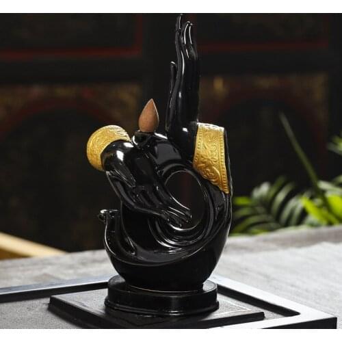 Ceramic Incense Burner Aromatic Golden BuddhaS Hand Smoke Waterfall Incense Stick Holder Home Zen Censer Incense Burner