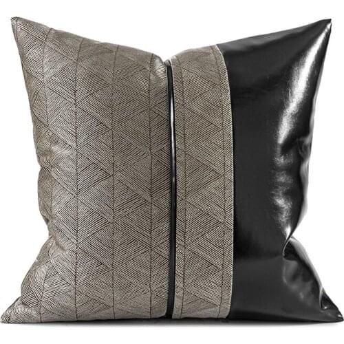 Plaid Leather Patchwork Cushion Covers Home Decorative Throw Pillowcase For Living Room 45x45cm