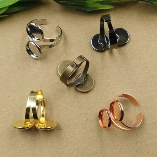 Multi-color Plated Open Rings Settings 10mm 12mm Double Round Smooth Bezel Cabochons Bases Blanks Adjustable Ring Findings DIY