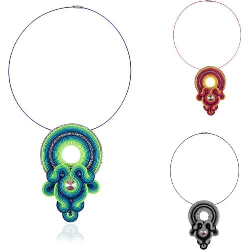 New choker soutache Handmade weaving collares 2020 Ethnic Jewelry women Rhinestone black green red Large Pendant Necklace Gift