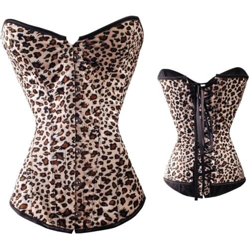 Gothic Sexy Leopard Corset Tops Lace Up Steampunk Corsets And Bustier Women Corselet Corset Overbust Velvet Corset Top Brown