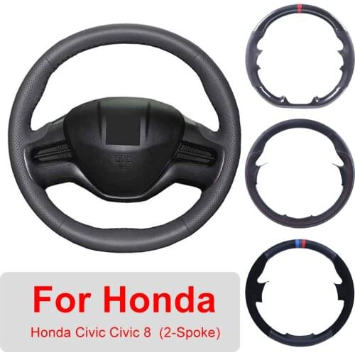 DIY Leather Car Steering Wheel Cover For Honda Civic Civic 8 2006-2011 (2-Spoke) Auto Interior Customized Steering Wheel Wrap