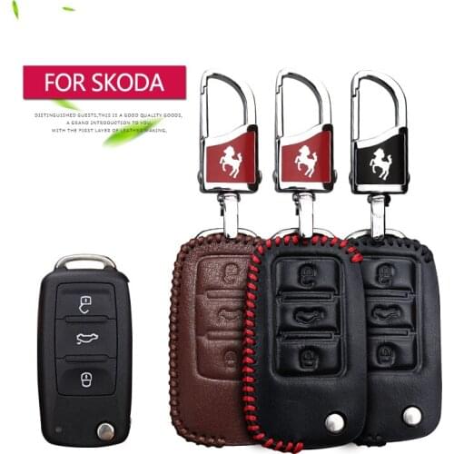 Leather Car Key Case Cover For Skoda Karoq Superb Fabia Octavia 1 2 3 RS A7 A5 Kodiaq 2020 Yeti Rapid Keychain Holder Accessorie