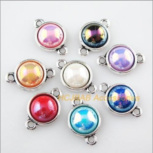 24 New Round Acrylic Connectors Mixed Charms Tibetan Silver Pendant 12x19mm