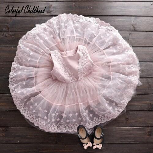 High quality lace dresses kids toddler mesh flower vest dress princess party wedding vestidos children clothes 2-6Yrs