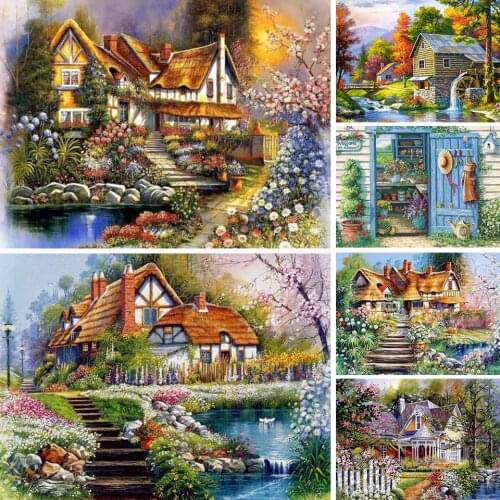 5D DIY Diamond Painting Landscape House Cross Stitch Kit Full Drill Square Embroidery Mosaic Art Picture of Rhinestones Decor