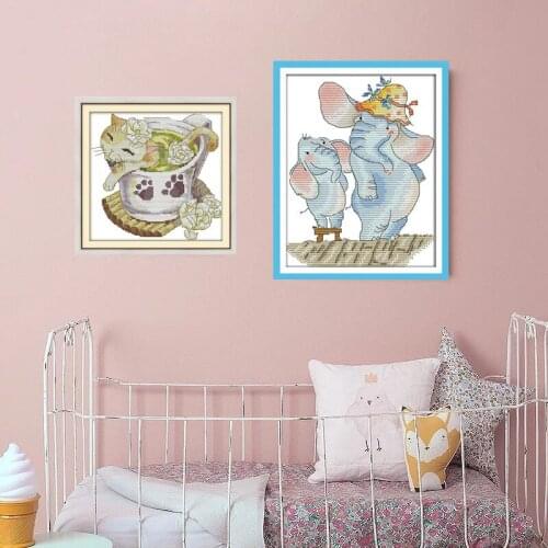 Elephant father and son Cross Stitch Kits Pattern Printed canvas Embroidery Needlework set Easy Cross-stitch dmc Handmade Fabric