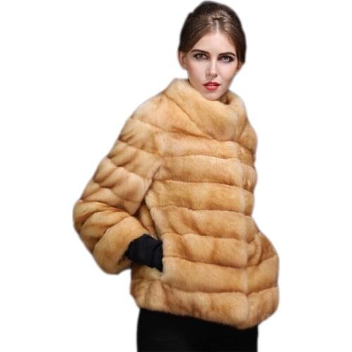 Water mink fur 2019 new coltsfoot sable female brief paragraph imported mink fur coat yellow gold