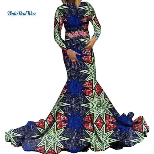 New Dashiki African Dresses for Women Bazin Riche Long Party Evening Dresses Women African Clothing Long Sleeve Dresses WY9134