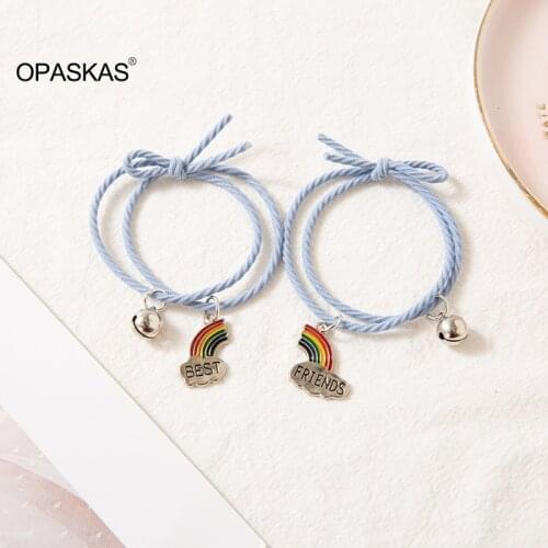 A Pair of Female Students With Bracelets and Bells Simple Rainbow Clouds Stitching Friendship Head Rope Bracelet Female PT