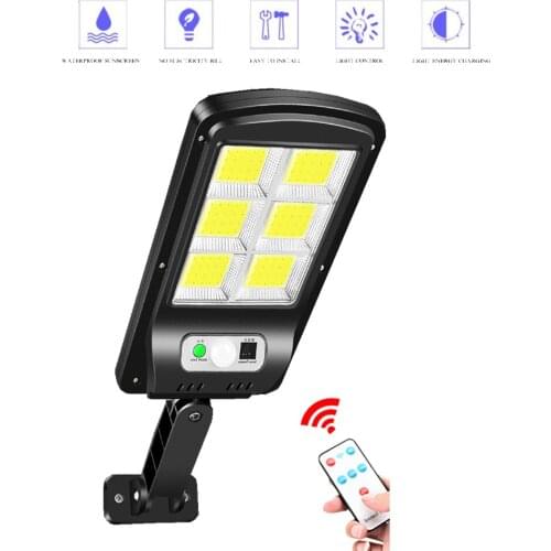 Tabular oblong Solar Lights Outdoor 120 COB LEDs Motion Sensor Light 6 reflectors Remote Control Wall Light 270 Wide Angle Flood