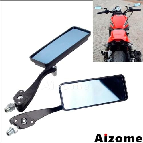 Motorcycle Rectangle Side Mirrors For Harley Honda Yamaha Suzuki Cafe Racer Cruiser Touring Scooter 10mm Thread Rearview Mirrors