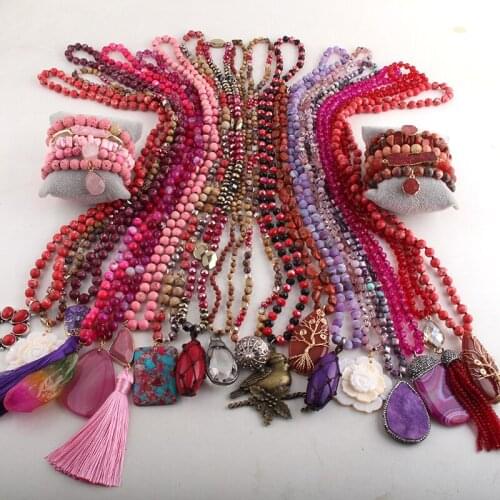 RH Wholesale Red 20pc Mix Color Necklace / Bracelet Set Fashion Boho Jewelry Handmade Women Bohemian Necklaces Gift