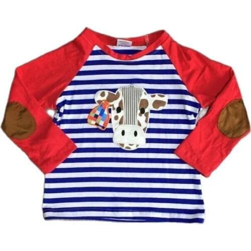 Girlymax children boys Fall raglans boy farm raglan boys milk cow top kids stripe raglans baby boys boutique clothes