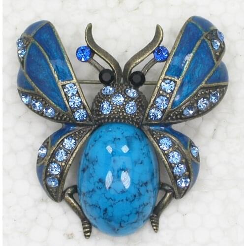 Blue Rhinestone Enamel Beetle Pin brooches C2005 B4