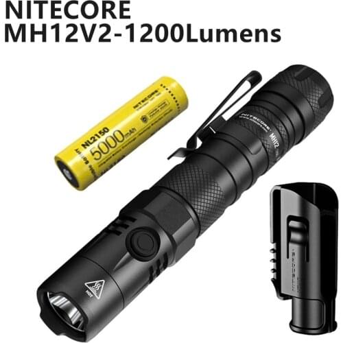 Tactical Flashlight NITECORE MH12v2 1200 Lumens Highlight Long Shot Waterproof Rechargeable With 5000 mAh battery