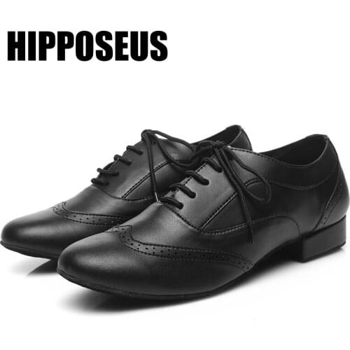 Hipposeus Dance-Shoes Latin Modern Leather Women Men Ballroom Tango Girls Boys Dance Shoes Soft Salsa Dancing Shoes Professional