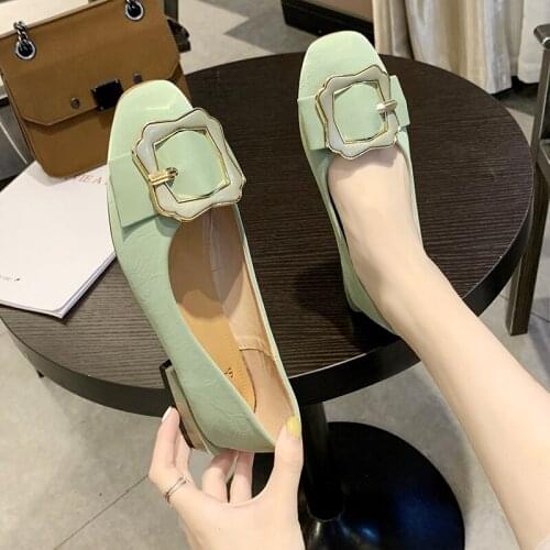 Flat Square Buckle Strap Retro Style Shallow Simple Shoe Fashion Low-heeled Shoes Women Design Skid-proof Square Toe U19-26