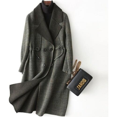 Spring Coat Women Long Plaid Wool Coats Autumn Womens Jacket Female Outerwear casaco feminino 38508 WYQ1210