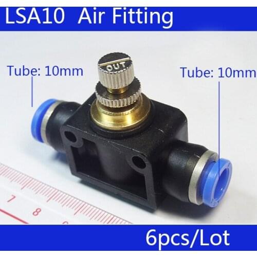 HIGH QUALITY 6Pcs 10mm to 10mm Push In Quick Connector Air Pneumatic Speed Controller LSA10