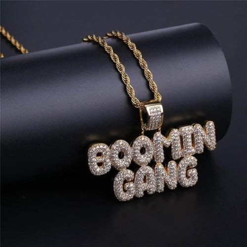 OMYFUN Factory Price Custom Pendant Necklace Bubble Letter Initial CZdiamond Iced Pave Party Jewelry Hiphop Bijoux Dropshipping
