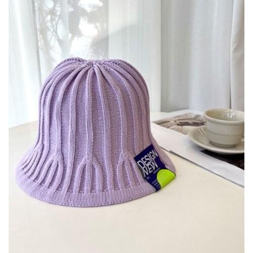 Women Autumn And Winter Warm Knit Fisherman Hat, Letter Cloth Label Wool Cap, Face Small Bucket Basin Cap