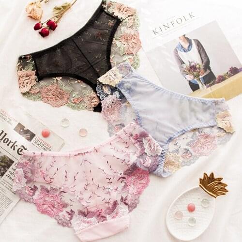 Wasteheart Women Fashion White Blue Trim Lace Embroidery Cotton Low Waist Sexy Women Panties Women Underwear Lingerie Briefs