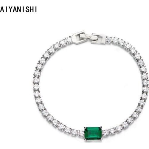 AIYANISHI 925 Sterling Silver Emerald Green tennis bangle bracelet for women wedding Fine Jewelry bracelets christmas gift