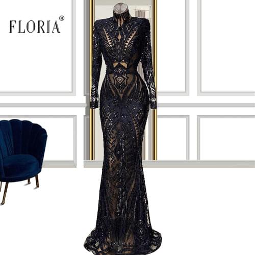 Autumn Fashion Woman Clothing Long Sleeves Mermaid Black Gown платья на выпускной Robes Long Party Dress