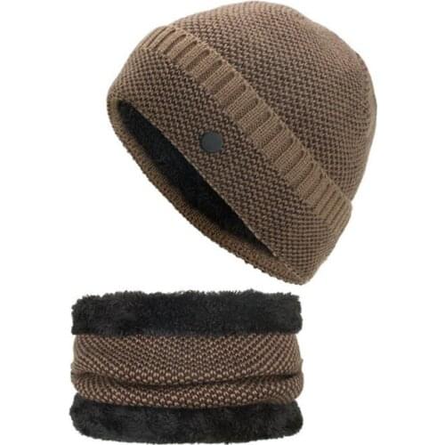 Winter Hat and Scarf Set For Women Button Skullies Beanies For Men Knitted Wool Hat Warm Gorros Plus Velvet Warm Winter Set