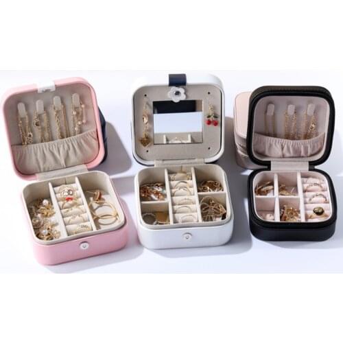 1Pcs Portable Women Travel Jewellery Box Jewelry Organizer Exquisite Button Leather Jewelry Box Necklace Ring Earring Holder