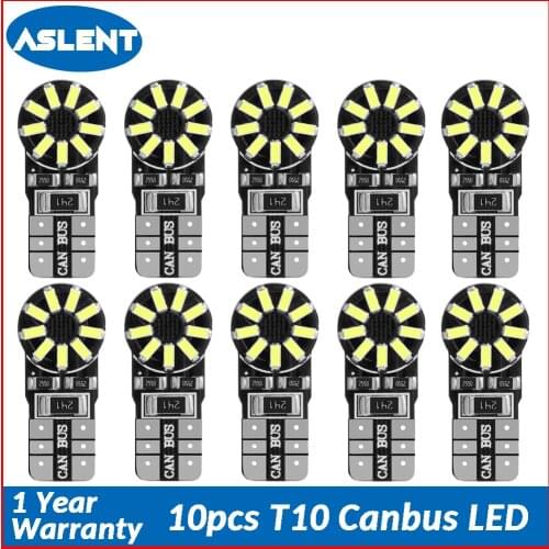Aslent 10pcs T10 W5W 194 LED Car Light Bulb White Canbus Error Free Clearance Break Lights Turn Signal Reading Decoding Lamp 12V