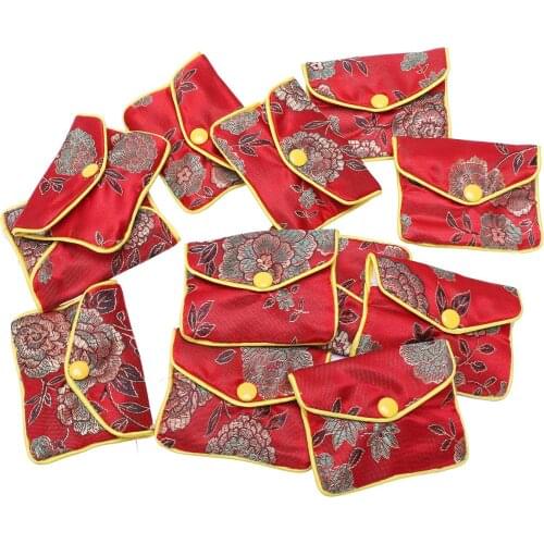 12 In 1 Small Jewelry Box Jewelry Red Jewelry Bag Embroidered Silk Cloth Bag Coin Purse