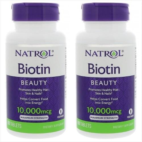 2pcs Natrol Biotin 10000 mcg 100 Tablets + Calcium for hair nails skin